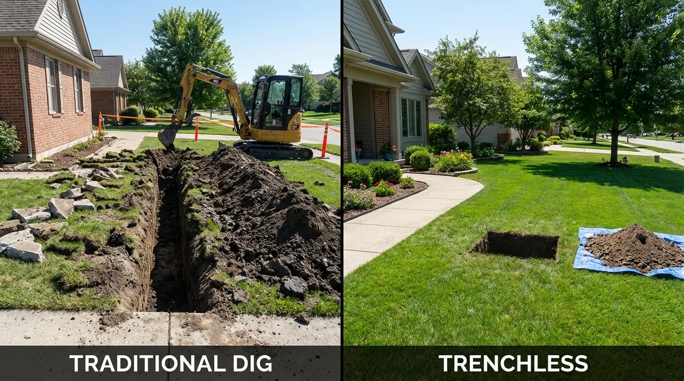 Trenchless sewer repair with minimal yard damage versus traditional excavation in Pinole, CA